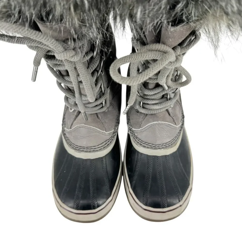 Sorel Joan of Arctic II Fur Snow Boots Waterproof Insulated Gray Suede Size 9